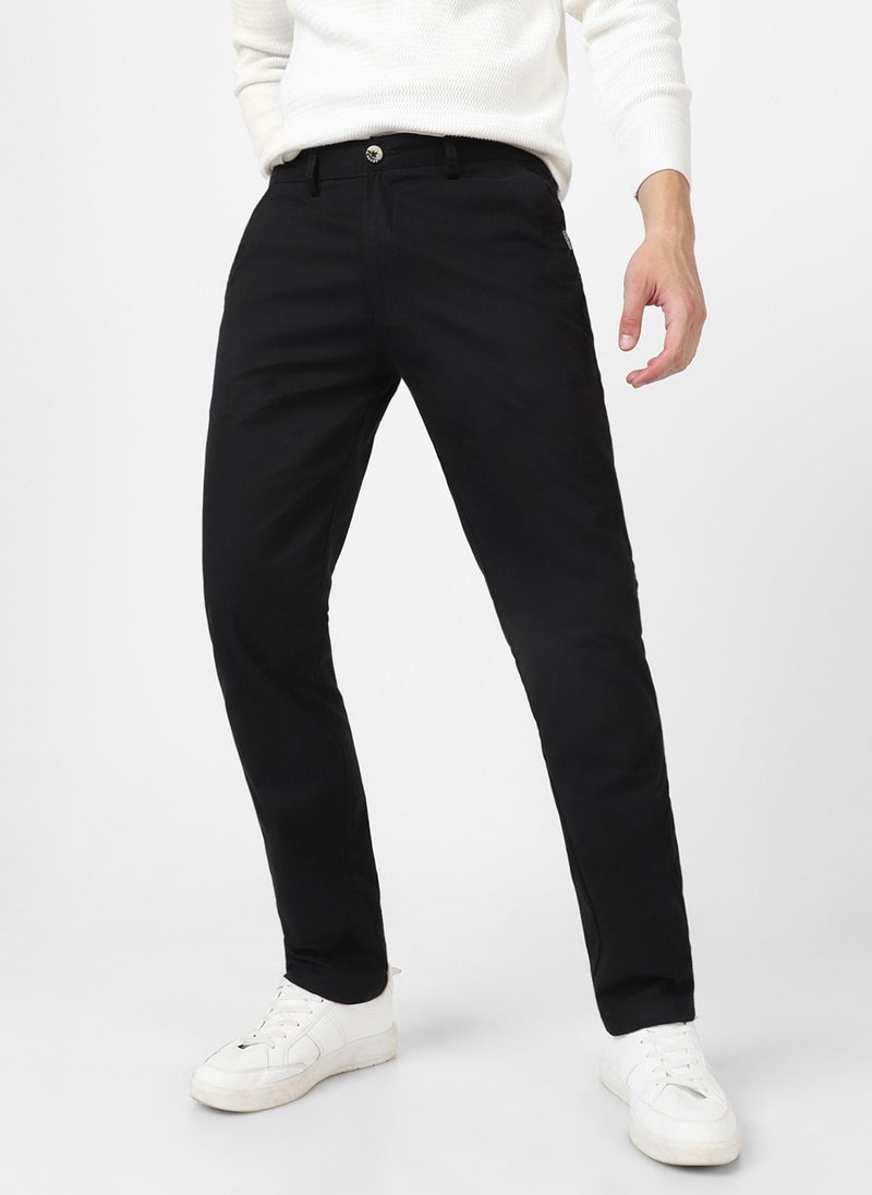 Urbano Fashion Men's Black Cotton Slim Fit Casual Chinos Trousers - Image 2